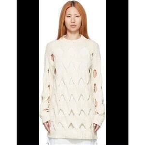 Rus Organic Cotton Cream White Amu Cut Out Knit Sweater M